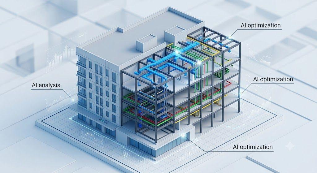 3D BIM model showing architecture, structural and MEP coordination
